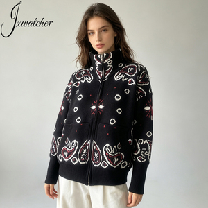 Manteau en tricot jacquard à col roulé, nouvelle mode printemps 2026, <span class=keywords><strong>cardigan</strong></span> rétro polyvalent à fermeture éclair pour <span class=keywords><strong>femme</strong></span>, pull en tricot à manches longues - Product Image 1
