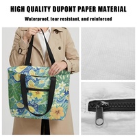 Sac de courses réutilisable personnalisé à imprimé floral tropical avec poignées d'épaule, sac de plage botanique double face