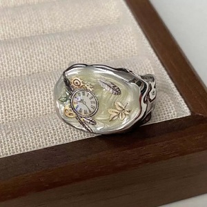 Anello <span class=keywords><strong>Bella</strong></span> Viva Elegante "Frozen in Time", Design a Farfalla e Orologio Ovale, Anelli Statement per Uso Quotidiano e Regalo per Donne - Product Image 2