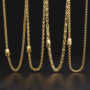 Baixo Preço 4 Pcs Set Moda Homens 18k Banhado A Ouro Aço Inoxidável Bizantino <span class=keywords><strong>Link</strong></span> Colar Impermeável Chunky Cadeia - Product Image 1