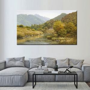 Peinture sur toile Paysage de montagne avec ruisseau, Art décoratif vert, Œuvre d'art à l'huile pour la décoration intérieure - Product Image 6