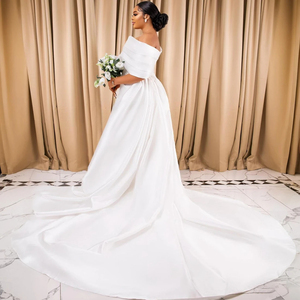 Mumuleo Nouveau style <span class=keywords><strong>Robe</strong></span> de mariée africaine à épaules dénudées <span class=keywords><strong>pour</strong></span> la mariée Aso Ebi Satin plissé Robes de mariée avec traîne détachable - Product Image 2