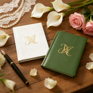 Custom Logo Linen Fabric Cover Hot Foil Stamping Unique Wedding Vow Books <strong>Couple</strong> Gift Notebooks - Product Image 2