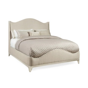 Cama Tapizada en Beige de Lujo, Elegante Cama de Pared de Madera Maciza con Diseño Tradicional Tallado a Mano, Sin Colchón, Muebles de Dormitorio - Product Image 1