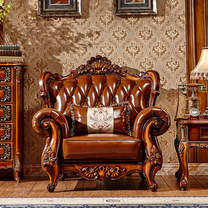 यूरोपीय अमेरिकी शैली उच्च अंत 123 संयोजन वास्तविक चमड़े के सोफे ठोस लकड़ी के छोटे आकार के रहने वाले कमरे के फर्नीचर - Product Image 4