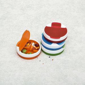 Hot Selling Mini Portable Round Shape 4 Cases Plastic Pill <b>Box</b> With Custom Logo - Product Image 5