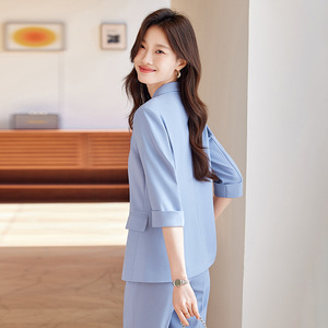 Women's Grey Summer Thin Suit Jacket Petite Style 2025 New High End Professional Work Suit Set Breathable Polyester Fabric - Product Image 4