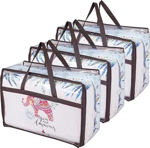 Bolsa organizadora de vinilo para ropa de cama, lino, mantas, edredones, bolsas de almacenamiento transparentes con cremallera, paquete de 3 unidades