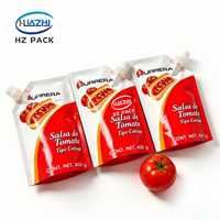 Sachet Doypack à bec verseur, imprimé sur mesure, de qualité alimentaire, anti-fuite, pour l'emballage de sauce chili, ketchup et sauces salade
