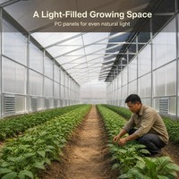 Serre en panneaux de polycarbonate en acier galvanisé à toit translucide multi-voûtes avec système de contrôle climatique et ombrage rétractable
