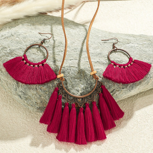 Parure de bijoux à pampilles, collier et boucles d'oreilles, style bohème, en alliage plaqué bronze antique, pour femme, mode soirée 2024 - Product Image 2