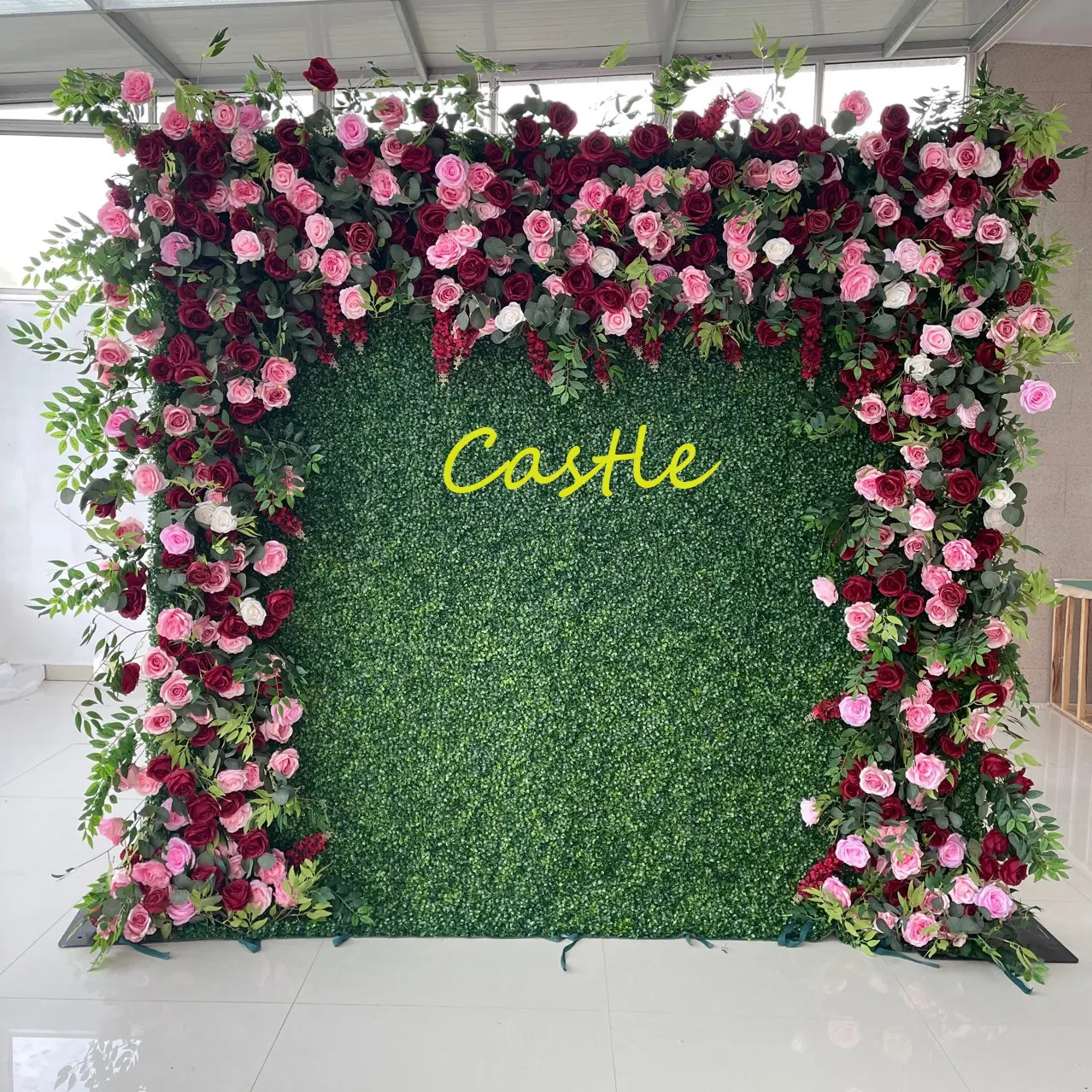 O-W044 5D White Rose Peony Hydrangea Cloth Roll Up Flower Wall Fabric Hanging Curtain Plant Wall Event Party Wedding Backdrop De