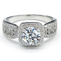 Bague de fiançailles et de mariage en argent sterling S925 avec moissanite rose de 1 carat, sertie de dentelle de luxe, style princesse carrée