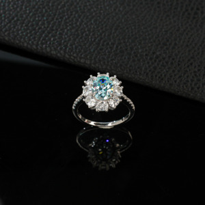 S925 Sterling Silver Aquamarine <b>CZ</b> Halo Engagement <b>Ring</b>-V - Product Image 2