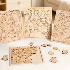 Puzzles en bois naturel pour enfants, 4 thèmes, animaux mignons de dessins animés, puzzle en bois en forme de dinosaure - Product Image 2