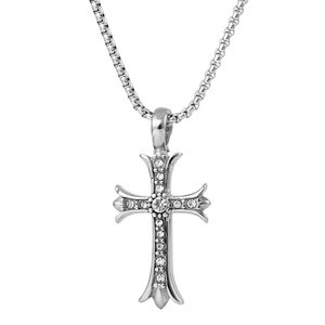 yunnique <b>Cross</b> Pendant Necklace Gold Tone Zinc Alloy Pave Setting Crystal Inlay 60cm <b>Chain</b> Unisex Fashion Jewelry - Product Image 5