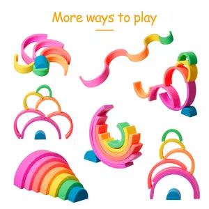 Hot Sale 7 Layers Rainbow Pink BPA Free Food Grade Silicone Blocks Baby Teething Kids Learning Educational Rainbow Stacking Toys