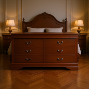 Comò Classico Stile Luigi Filippo per Camera da Letto, Finitura Ciliegio Marrone, Legno Massello, 6 Cassetti, Design Autoportante - Product Image 2