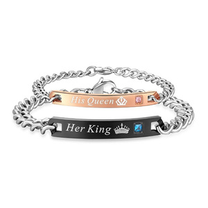 Offre Spéciale Accessoires Couple Bracelet Diamant Noir Géométrique Main Alliage Plaqué Or Bijoux WISH's Charm Couple Bracelet - Product Image 1