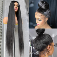 Perruque en cheveux humains vierges brésiliens non traités, longue, avec dentelle HD complète, sans colle, vente en gros