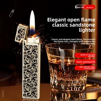 Briquet à flamme nue au butane, ultra-mince, en métal, créatif et original, avec bande de meulage intégrée, design esthétique, idéal comme cadeau