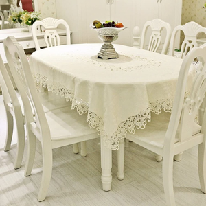 Stile europeo bianco minimalista ricamo floreale tovaglia 60x84 pollici ovale Top cavo per scopo decorativo - Product Image 6