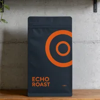 Sacs à café personnalisés imprimés en noir mat 250g, fond plat, pochette en aluminium avec fermeture éclair refermable et valve d'air