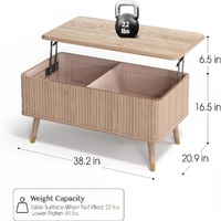 Table basse moderne en bois de 38 pouces, style minimaliste cannelé, avec plateau relevable, rangement et montage facile pour salon