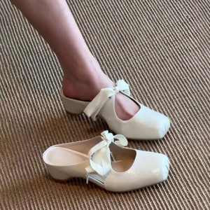 Mules de piel de oveja con punta cuadrada y lazo, sin cordones, con plataforma, para mujer, de verano. - Product Image 3