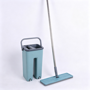 Yeni Ticari Katlanabilir Hafif Paspas ve Kova Seti Düz Mikrofiber Pedi Kendinden Teleskopik Çelik Saplı Tekerlekli Yeniden Kullanılabilir - Product Image 1