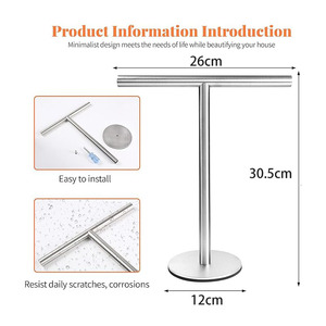 Standing <b>Towel</b> <b>Rack</b> Stainless Steel Freestanding Bathroom <b>Towel</b> Bar Decorative <b>Storage</b> Shelf Countertop T Shape Toilet Paper - Product Image 4