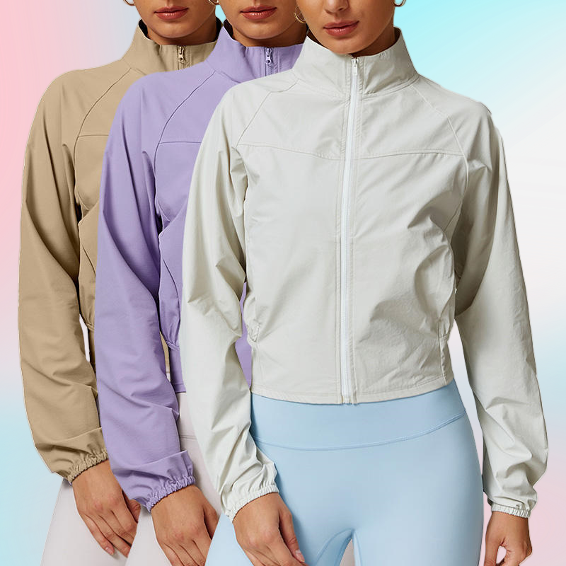 Fall Winter Fitness Zipper Stand up Collar Tops Windproof Workout Yoga Jackets for Women