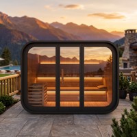 Ruang Sauna Outdoor Cube EnjoySaunas dengan Sistem Suara Bluetooth untuk 4 Orang, Cocok untuk Teras