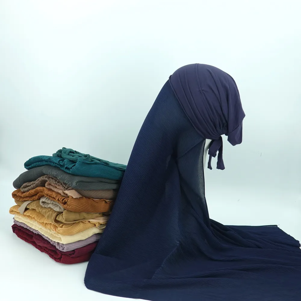 Cachecol plissado exclusivo de chiffon, com camisa elástica e tela de hijab da malásia