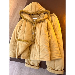 Pyjama d'hiver pour femmes de haute qualité, taille plus, en coton rembourré, couleur unie, ensemble de vêtements de détente épaissi, à capuche, portable à l'extérieur - Product Image 1