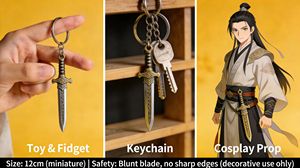 7 mini porte-clés épées chinoises vintage - Porte-clés en alliage de zinc modèle épée ancienne - Accessoires de cosplay - Product Image 3