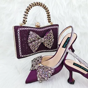 2024 New INS High-Heeled Pointed Toe Wedding Shoes Colorful Full Diamond Design Shoe And Bag Set For Nigeria Party