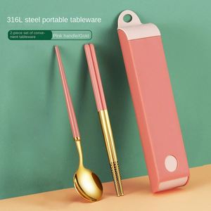 Hot Selling 316 <b>Portable</b> Cutlery Set Luxury Stainless Steel Metal Fork Spoon Chopsticks Travel Picnic Flatware Silverware - Product Image 6