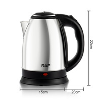 Bouilloire électrique sans fil portable RAF 1500W OEM en acier inoxydable avec lampe LED, ébullition rapide, usage domestique, capacité supérieure à 2L