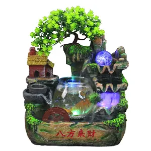 Chinese Style Resin Rockery Waterfall Indoor Mini Tabletop Water Fountain Flowing Water Decor With Fish Tank