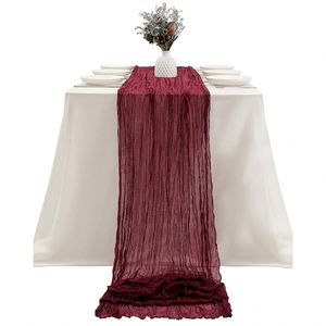 1pc Bohemian Style Gauze Rural Wedding Party Decorated Crinkle <b>Cloth</b> <b>Table</b> <b>Runner</b> 90*180cm - Product Image 1