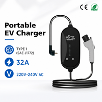 Cargador Portátil para Vehículos Eléctricos de 32A, Nivel 2, Estación de Carga para Vehículos Eléctricos J1772 Tipo 1, 110V-240V EVSE, IP65 Impermeable, Cargador Rápido para el Hogar