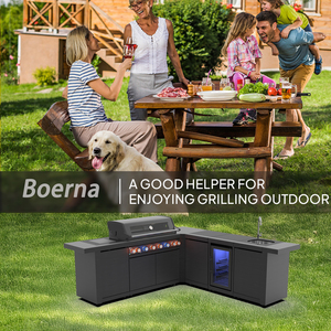Boerna Premium Black Acero inoxidable <span class=keywords><strong>Cocina</strong></span> clásica para exteriores con fregadero Parrilla Nevera <span class=keywords><strong>Encimera</strong></span> de mármol de 6 quemadores - Product Image 2