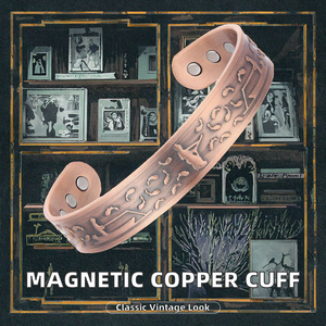 <b>Adjustable</b> Unisex Vintage Fashion Cuff <b>Bracelet</b> Magnetic Antique Copper Plated Horse Engraved Bangles - Product Image 2