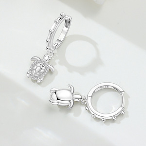<b>Cute</b> Turtle Hoop <b>Earrings</b> With Crystal Rhinestone Pendant Silver Plated Women's Fashion Dangle <b>Earrings</b> Gift - Product Image 3