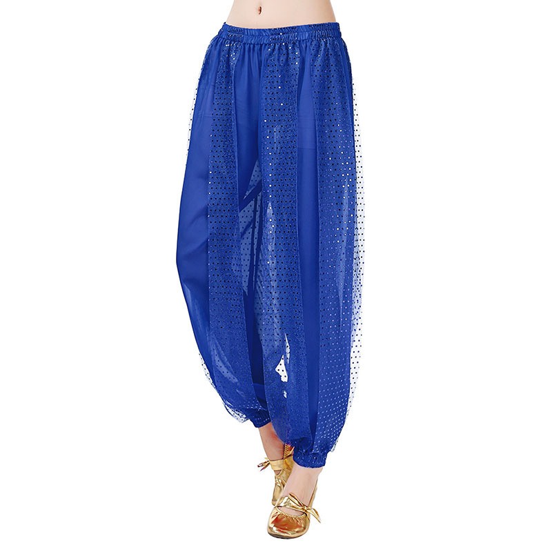 Pantalones bombachos de danza del vientre con lentejuelas azul real
