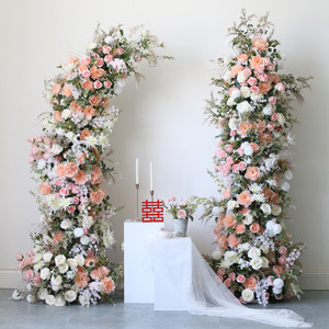 Arche de fleurs élégante en soie artificielle de luxe, roses colorées, support en forme de corne, toile de fond murale pour <span class=keywords><strong>mariage</strong></span>, événement, anniversaire, remise de diplôme - Product Image 3