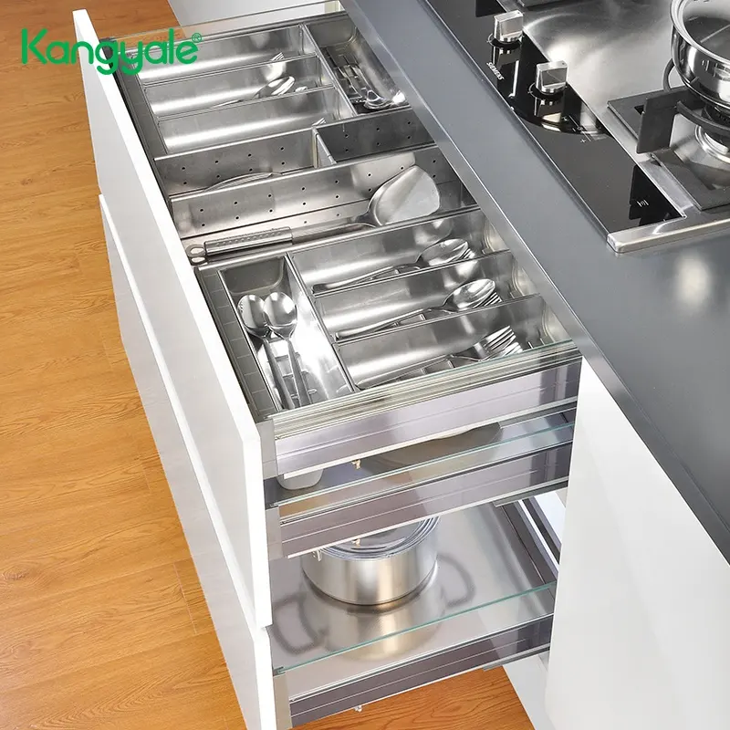 Kangyale Hot Selling Kitchen Drawer System Metal Multifunctional Kitchen Drawer Organizer Tray Bottom Mounting Drawer Basket