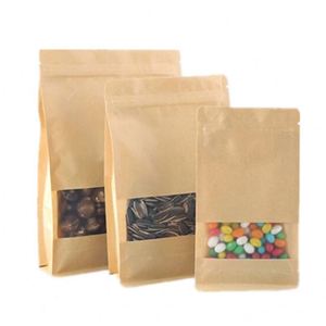 Sacs en papier kraft imperméables avec fermeture éclair, pochettes alimentaires verticales avec fenêtre 14x24cm, pack promotionnel - Product Image 4