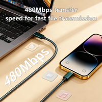 Câble de données USB Type-C 2.0 480 Mbps 5A à charge rapide en nylon BWVV pour téléphone portable et écouteurs - Longueurs 1M/2M